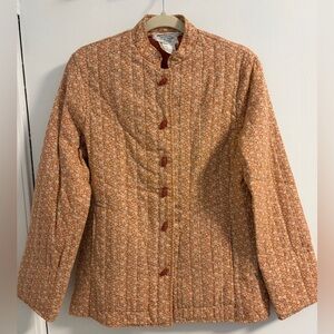 Vintage Orange & WhiteQuilted Floral Stand-Collar Jacket